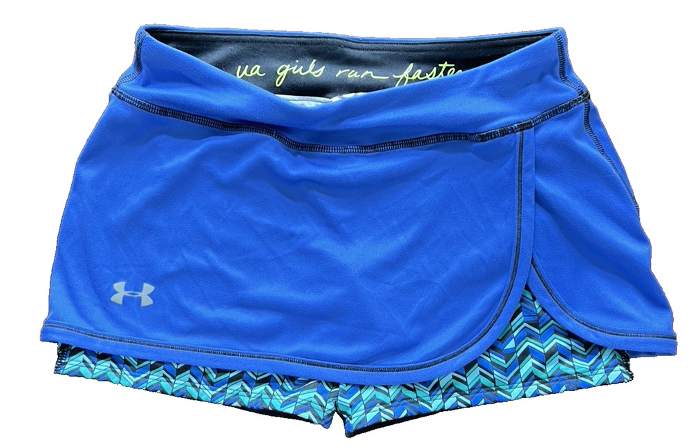 Under Armour HeatGear Running Shorts Women’s XS Blue Wrap Skirt Athletic Layered